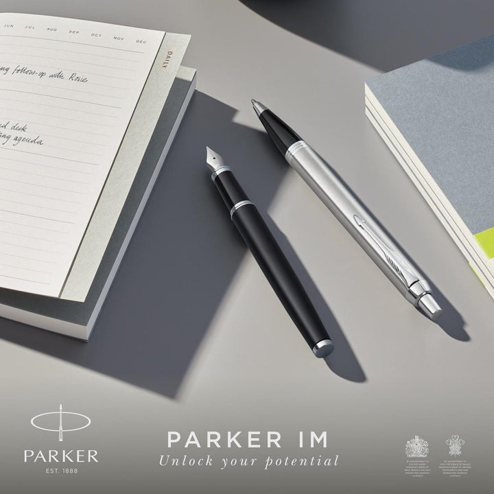 Parker IM Rollerball Pen - Light Blue Grey Chrome Trim (with Black - Medium (M) Refill) / {ORIGINAL} / [RetailsON] - RetailsON.com (Premium Retail Collections)