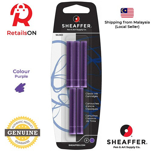 Sheaffer Skrip Fountain Pen Classic Ink Cartridge - Purple / [1 Pack of 5] (ORIGINAL) - RetailsON.com (Premium Retail Collections)