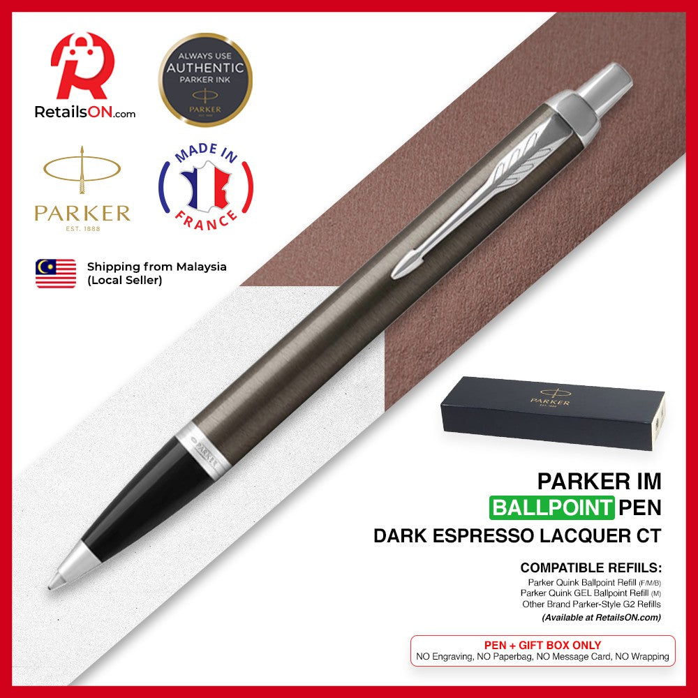 Parker IM Ballpoint Pen - Dark Espresso Chrome Trim (with Black - Medium (M) Refill) / {ORIGINAL} / [RetailsON] - RetailsON.com (Premium Retail Collections)