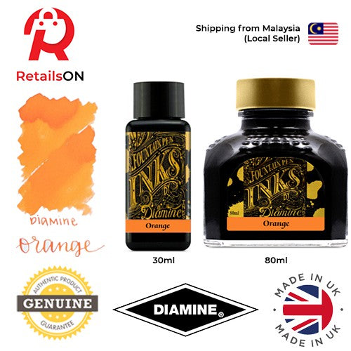 Diamine Ink Bottle (30ml / 80ml) - Orange / Fountain Pen Ink Bottle 1pc (ORIGINAL) / [RetailsON] - RetailsON.com (Premium Retail Collections)