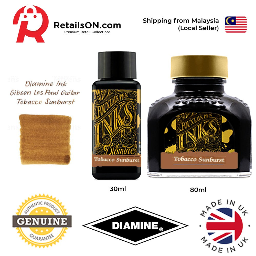 Diamine Gibson Les Paul Guitar Ink Bottle (30ml / 80ml) - Tobacco Sunburst / Fountain Pen Ink Bottle 1pc (ORIGINAL) / [R - RetailsON.com (Premium Retail Collections)