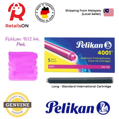 Pelikan 4001/GTP5 Ink Cartridges - Pink / International Fountain Pen Ink Cartridges (ORIGINAL) [1 Pack of 5] - RetailsON.com (Premium Retail Collections)
