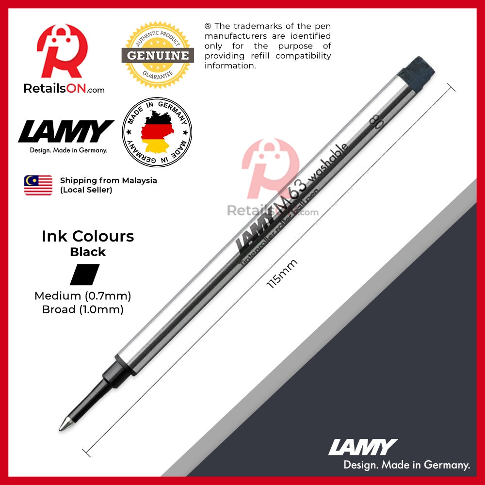 LAMY M63 Rollerball Pen Refill (M/B) - Black / Roller Ball Pen Refill 1pc Black (ORIGINAL) - RetailsON.com (Premium Retail Collections)