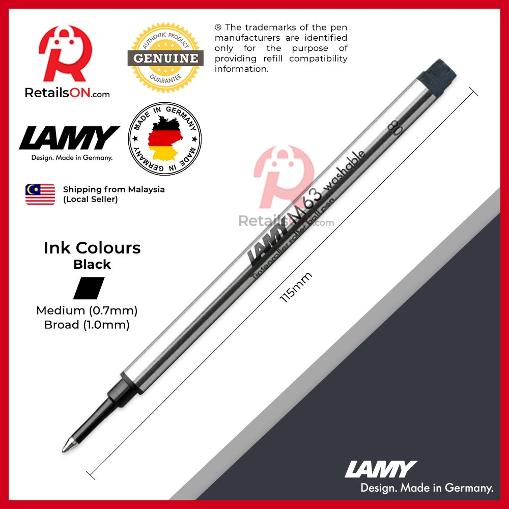 LAMY M63 Rollerball Pen Refill (M/B) - Black / Roller Ball Pen Refill 1pc Black (ORIGINAL) - RetailsON.com (Premium Retail Collections)