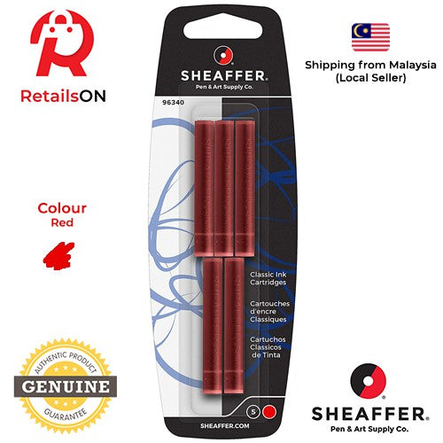 Sheaffer Skrip Fountain Pen Classic Ink Cartridge - Red / [1 Pack of 5] (ORIGINAL) - RetailsON.com (Premium Retail Collections)
