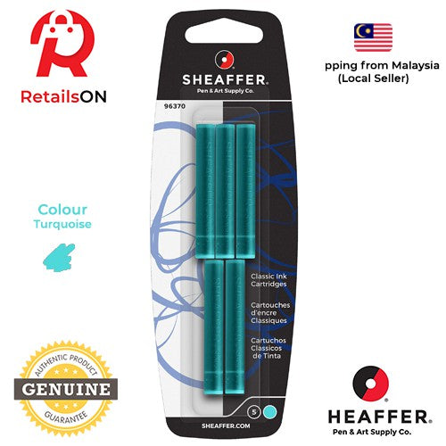 Sheaffer Skrip Fountain Pen Classic Ink Cartridge - Turquoise / [1 Pack of 5] (ORIGINAL) - RetailsON.com (Premium Retail Collections)