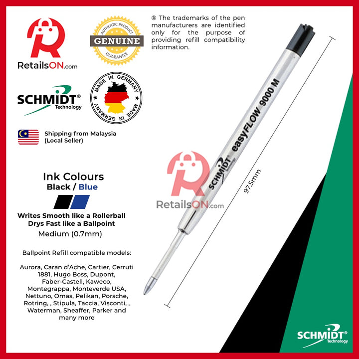 Schmidt Refill easyFLOW 9000 Hybrid Gel for Ballpoint Pens - Medium (M) | Standard Parker Style G2 Ballpoint Refill [1pc - RetailsON.com (Premium Retail Collections)