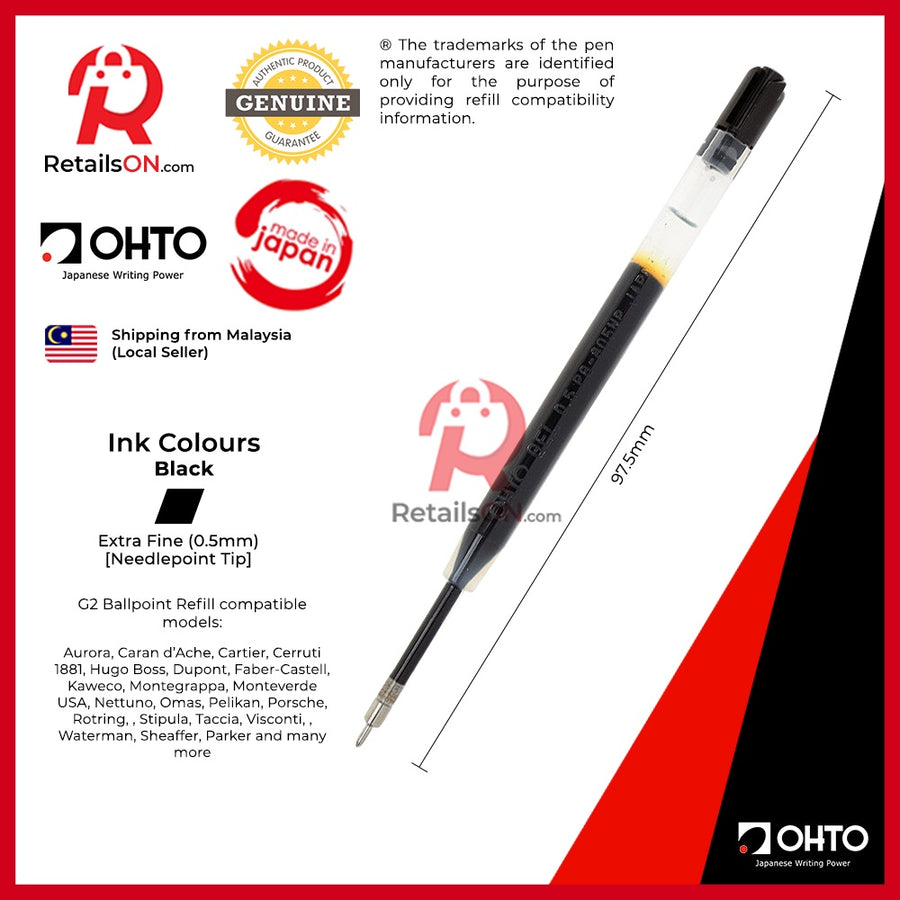 OHTO Refill PG-105NP Needlepoint Gel for Ballpoint Pens - 0.5mm (EF) | Standard Parker Style G2 Ballpoint Refill [1pc] - RetailsON.com (Premium Retail Collections)
