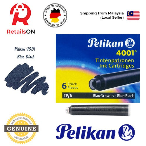 Pelikan 4001/TP6 Ink Cartridges - Blue Black / International Fountain Pen Ink Cartridges (ORIGINAL) [1 Pack of 6] - RetailsON.com (Premium Retail Collections)