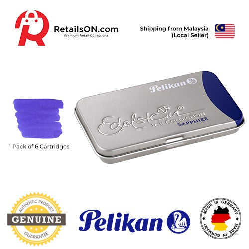 Pelikan Edelstein Ink Cartridges - Sapphire / Fountain Pen Ink Cartridges (ORIGINAL) [1 Pack of 6] - RetailsON.com (Premium Retail Collections)