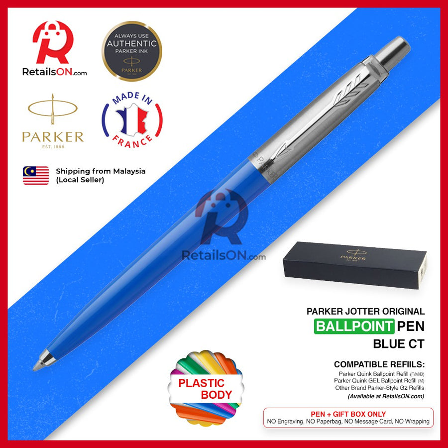 Parker Jotter Original Ballpoint Pen - Blue Chrome Trim (with Black - Medium (M) Refill) / {ORIGINAL} / [RetailsON] - RetailsON.com (Premium Retail Collections)