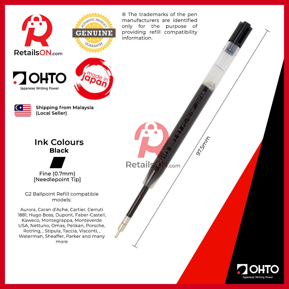 OHTO Refill PS-107NP Needlepoint for Ballpoint Pens - 0.7mm (F) | Standard Parker Style G2 Ballpoint Refill [1pc] - RetailsON.com (Premium Retail Collections)