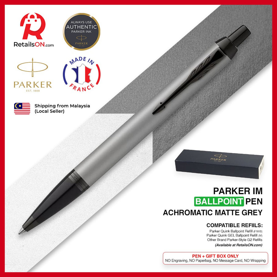 Parker IM Ballpoint Pen - Achromatic Matte Grey (with Black - Medium (M) Refill) / {ORIGINAL} / [RetailsON] - RetailsON.com (Premium Retail Collections)