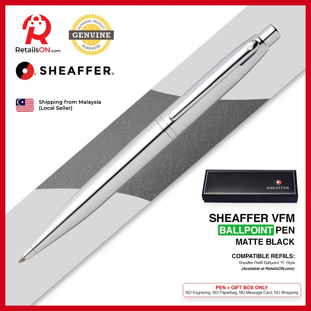 Sheaffer VFM Ballpoint Pen - Pure Chrome Trim (with Black - Medium (M) Refill) / {ORIGINAL} / [RetailsON] - RetailsON.com (Premium Retail Collections)