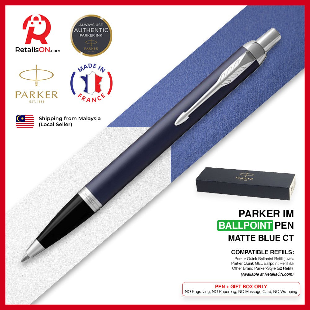 Parker IM Ballpoint Pen - Matte Blue Chrome Trim (with Black - Medium (M) Refill) / {ORIGINAL} / [RetailsON] - RetailsON.com (Premium Retail Collections)