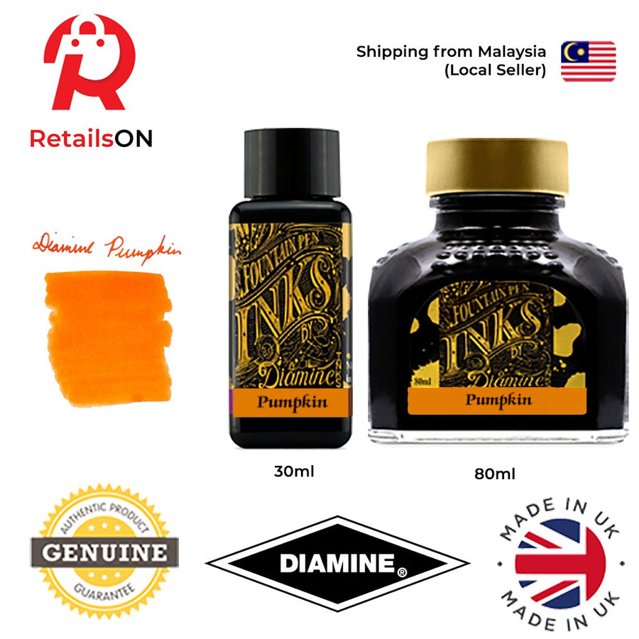 Diamine Ink Bottle (30ml / 80ml) - Pumpkin / Fountain Pen Ink Bottle 1pc (ORIGINAL) / [RetailsON] - RetailsON.com (Premium Retail Collections)