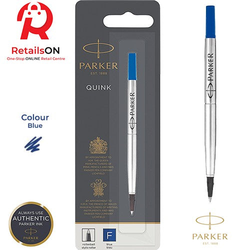 Parker Refill Rollerball Blue - Fine (F) (Quinkflow) / Roller Ball Pen Refill 1pc Blue (ORIGINAL) - RetailsON.com (Premium Retail Collections)