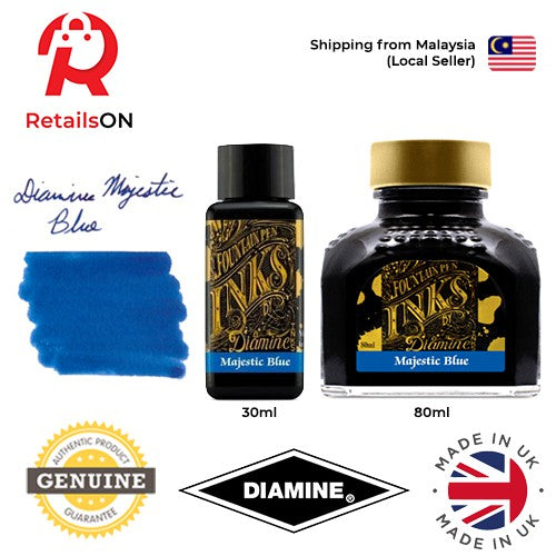 Diamine Ink Bottle (30ml / 80ml) - Majestic Blue / Fountain Pen Ink Bottle 1pc (ORIGINAL) / [RetailsON] - RetailsON.com (Premium Retail Collections)