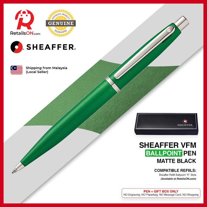 Sheaffer VFM Ballpoint Pen - Very Green Chrome Trim (with Black - Medium (M) Refill) / {ORIGINAL} / [RetailsON] - RetailsON.com (Premium Retail Collections)