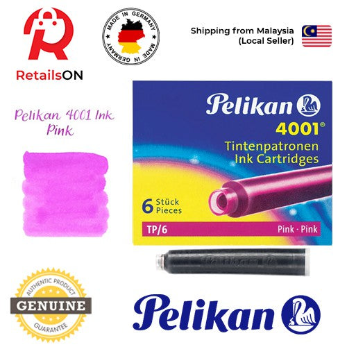 Pelikan 4001/TP6 Ink Cartridges - Pink / International Fountain Pen Ink Cartridges (ORIGINAL) [1 Pack of 6] - RetailsON.com (Premium Retail Collections)