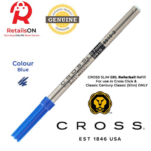 CROSS Refill Slim GEL Rollerball - Blue | Rollerball Pen Refill for Cross Click (ORIGINAL) - RetailsON.com (Premium Retail Collections)