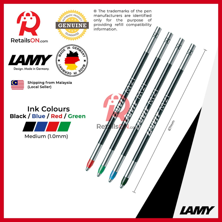 LAMY M21 Mini Ballpoint Pen Refill - Black/Blue/Red/Green / Refill for LAMY Multipens [1pc] (ORIGINAL) - RetailsON.com (Premium Retail Collections)