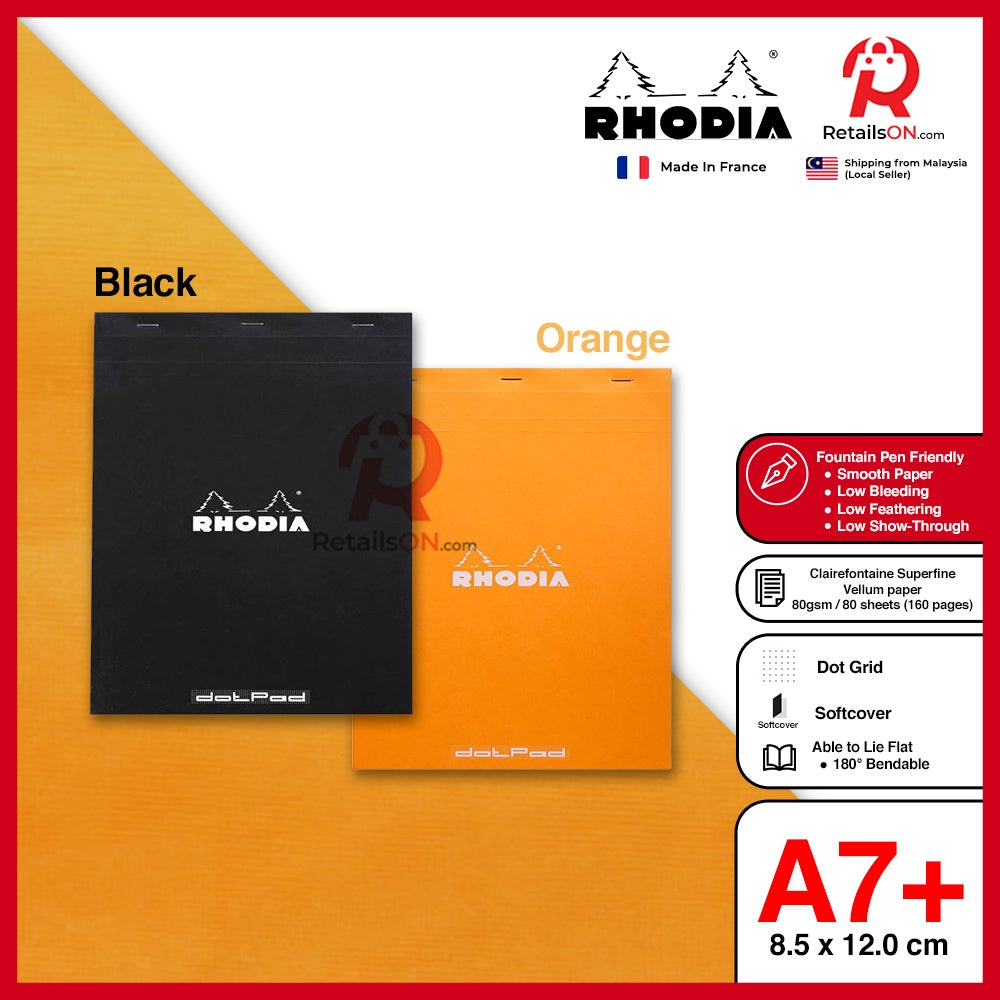 RHODIA Writing Pads - Dot pad series No. 12 (A7+ MINI SIZE) - Fountain Pen Friendly Paper (ORIGINAL) | [RetailsON] - RetailsON.com (Premium Retail Collections)