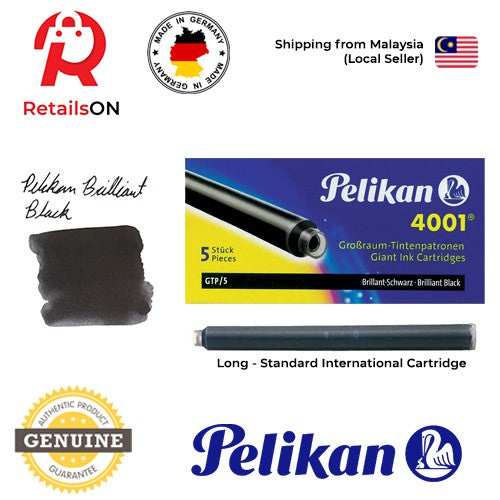 Pelikan 4001/GTP5 Ink Cartridges - Brilliant Black / International Fountain Pen Ink Cartridges (ORIGINAL) [1 Pack of 5] - RetailsON.com (Premium Retail Collections)