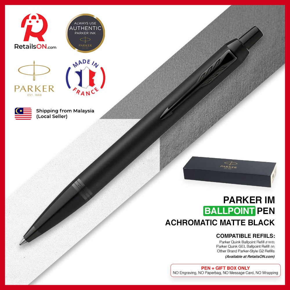 Parker IM Ballpoint Pen - Achromatic Matte Black (with Black - Medium (M) Refill) / {ORIGINAL} / [RetailsON] - RetailsON.com (Premium Retail Collections)