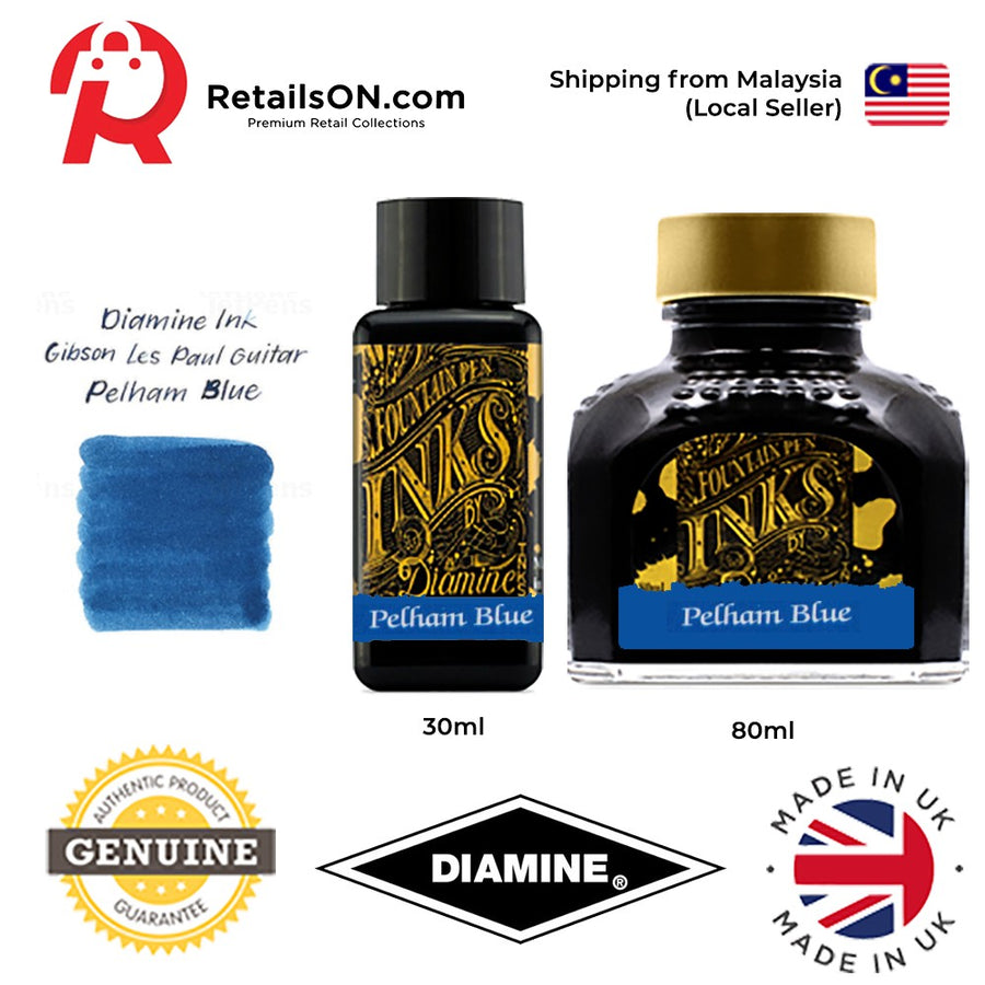 Diamine Gibson Les Paul Guitar Ink Bottle (30ml / 80ml) - Pelham Blue / Fountain Pen Ink Bottle 1pc (ORIGINAL) / [Retail - RetailsON.com (Premium Retail Collections)