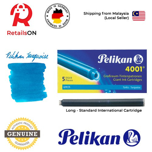 Pelikan 4001/GTP5 Ink Cartridges - Turquoise / International Fountain Pen Ink Cartridges (ORIGINAL) [1 Pack of 5] - RetailsON.com (Premium Retail Collections)