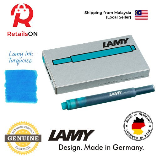 LAMY T10 Fountain Pen Ink Cartridge - Turquoise / Fountain Pen Refill [1 Pack of 5] (ORIGINAL) - RetailsON.com (Premium Retail Collections)