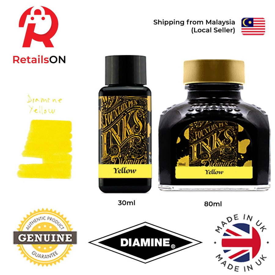 Diamine Ink Bottle (30ml / 80ml) - Yellow / Fountain Pen Ink Bottle 1pc (ORIGINAL) / [RetailsON] - RetailsON.com (Premium Retail Collections)