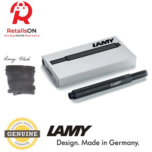 LAMY T10 Fountain Pen Ink Cartridge - Black / Fountain Pen Refill [1 Pack of 5] Black (ORIGINAL) - RetailsON.com (Premium Retail Collections)