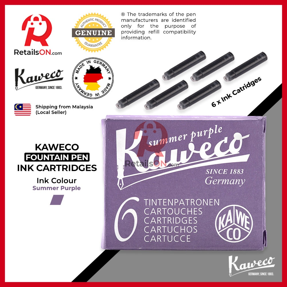 Kaweco Ink Cartridge (6 per pack) - Summer Purple / Standard Fountain Pen Ink Cartridge (ORIGINAL) - RetailsON.com (Premium Retail Collections)