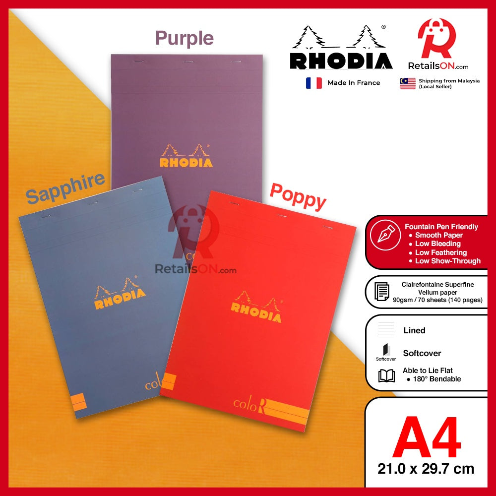 RHODIA Writing Pads - coloR Basics series No. 18 (A4) - Fountain Pen Friendly Paper (ORIGINAL) | [RetailsON] - RetailsON.com (Premium Retail Collections)
