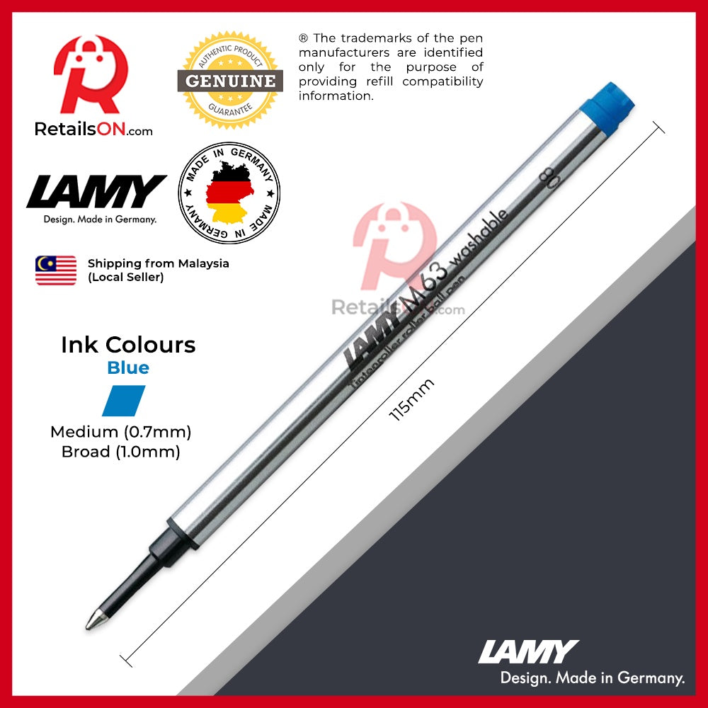LAMY M63 Rollerball Pen Refill - Blue / Roller Ball Pen Refill 1pc Blue (ORIGINAL) - RetailsON.com (Premium Retail Collections)