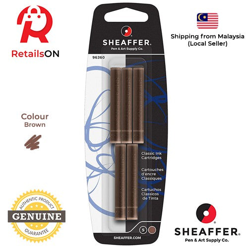 Sheaffer Skrip Fountain Pen Classic Ink Cartridge - Brown / [1 Pack of 5] (ORIGINAL) - RetailsON.com (Premium Retail Collections)