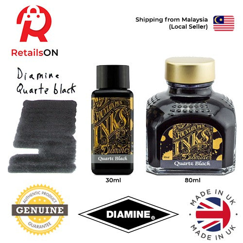Diamine Ink Bottle (30ml / 80ml) - Quartz Black / Fountain Pen Ink Bottle 1pc (ORIGINAL) / [RetailsON] - RetailsON.com (Premium Retail Collections)