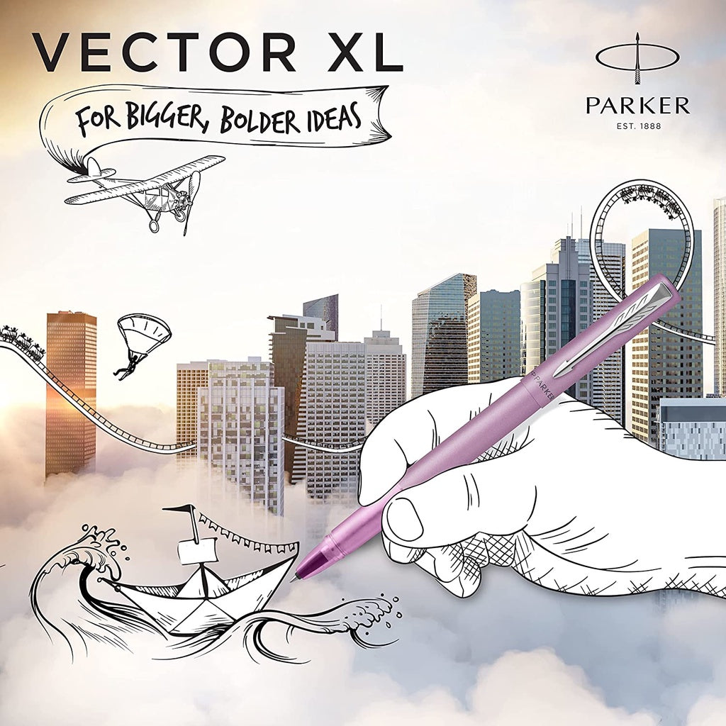 Parker Vector XL Rollerball Pen - Lilac Pink Chrome Trim (with Black - Medium (M) Refill) / {ORIGINAL} / [RetailsON] - RetailsON.com (Premium Retail Collections)