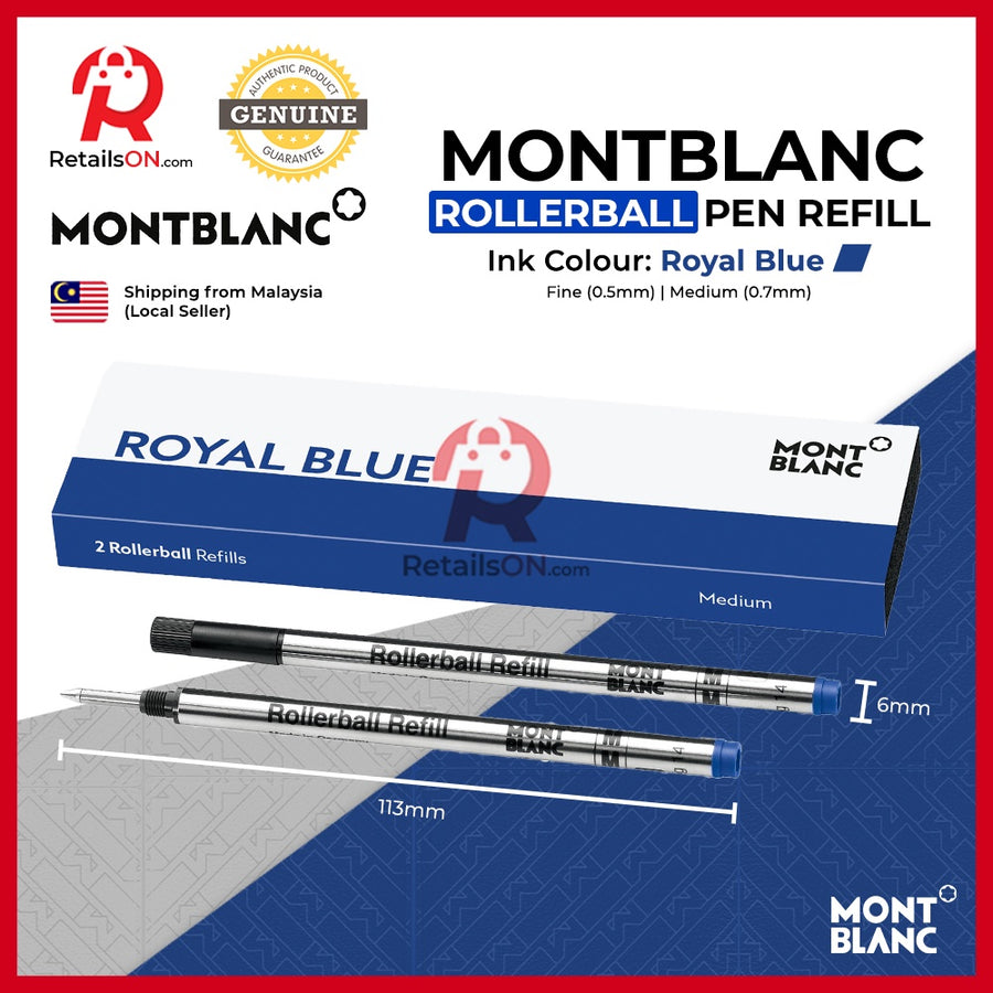Montblanc Rollerball Refill (2 Per Pack) Royal Blue - Fine/Medium (F/M) (ORIGINAL) / Rollerball Pen Refill - RetailsON.com (Premium Retail Collections)