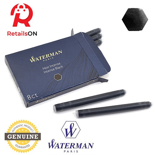Waterman Ink Cartridge - Intense Black / Fountain Pen Ink Cartridge [1 Pack of 8] (ORIGINAL) - RetailsON.com (Premium Retail Collections)