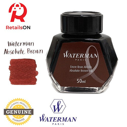 Waterman Ink Bottle 50ml Absolute Brown / Fountain Pen Ink Bottle 1pc (ORIGINAL) - RetailsON.com (Premium Retail Collections)
