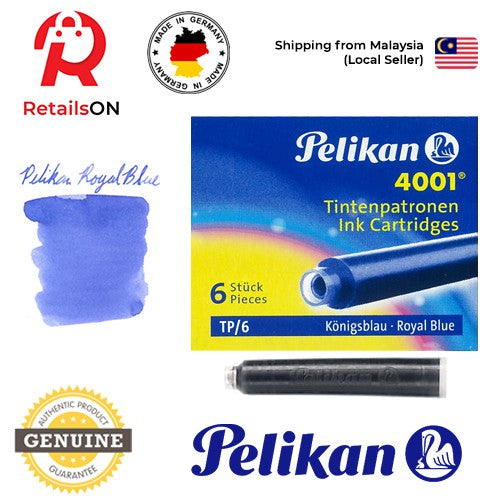 Pelikan 4001/TP6 Ink Cartridges - Royal Blue / International Fountain Pen Ink Cartridges (ORIGINAL) [1 Pack of 6] - RetailsON.com (Premium Retail Collections)