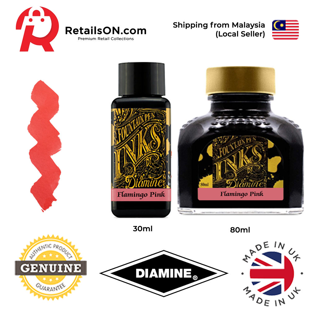 Diamine Ink Bottle (30ml / 80ml) - Flamingo Pink / Fountain Pen Ink Bottle 1pc (ORIGINAL) / [RetailsON] - RetailsON.com (Premium Retail Collections)
