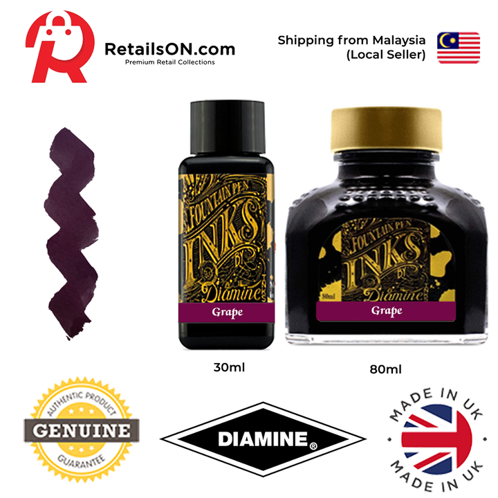 Diamine Ink Bottle (30ml / 80ml) - Grape / Fountain Pen Ink Bottle 1pc (ORIGINAL) / [RetailsON] - RetailsON.com (Premium Retail Collections)