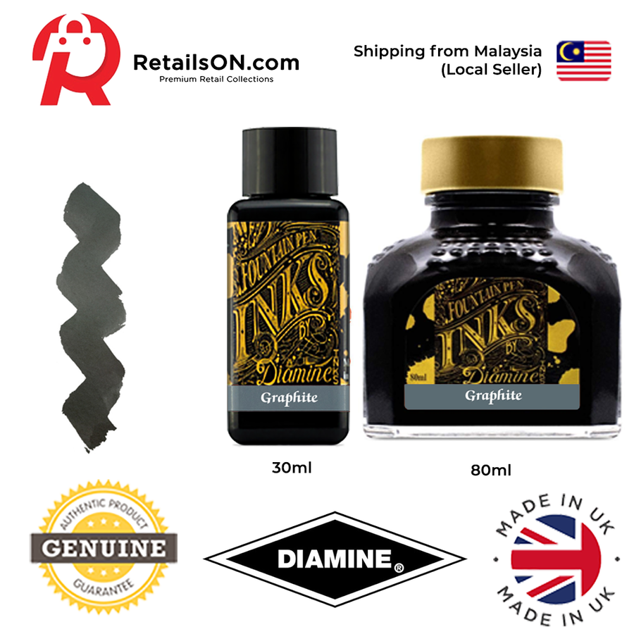 Diamine Ink Bottle (30ml / 80ml) - Graphite / Fountain Pen Ink Bottle 1pc (ORIGINAL) / [RetailsON] - RetailsON.com (Premium Retail Collections)
