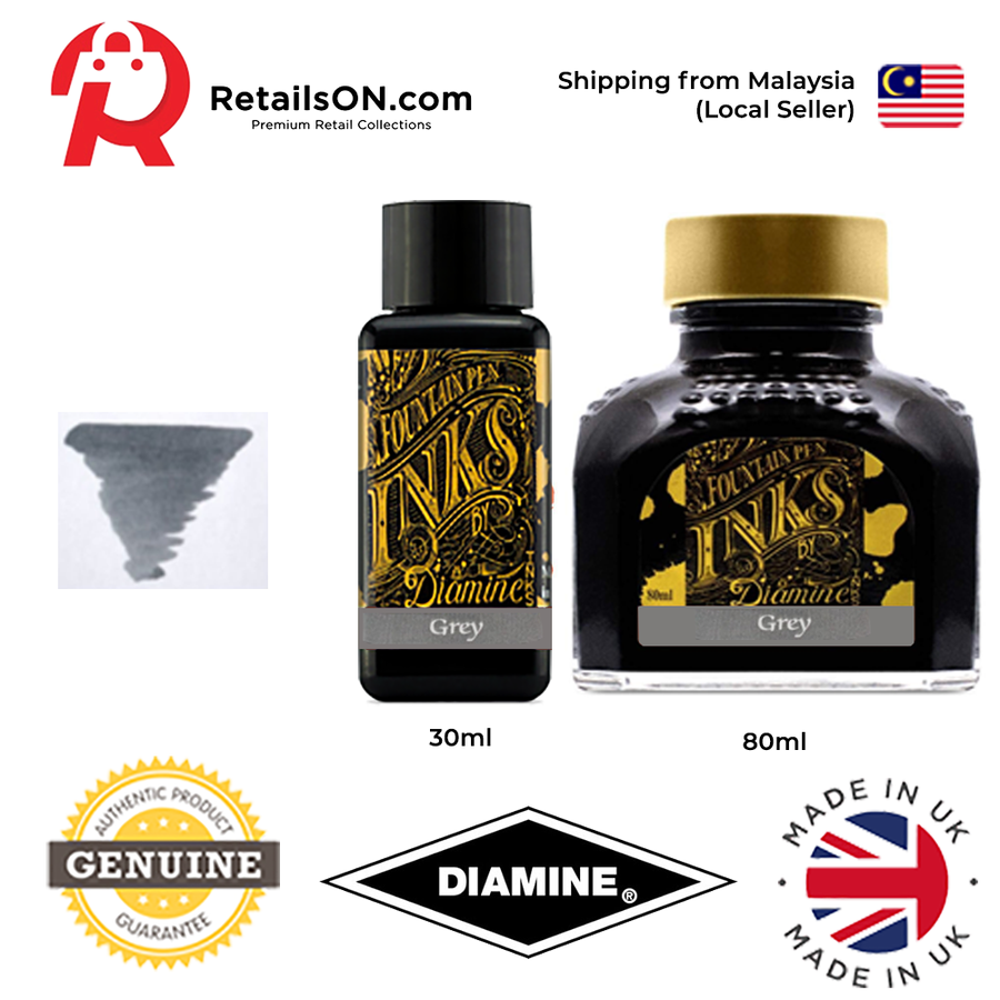 Diamine Ink Bottle (30ml / 80ml) - Grey / Fountain Pen Ink Bottle 1pc (ORIGINAL) / [RetailsON] - RetailsON.com (Premium Retail Collections)