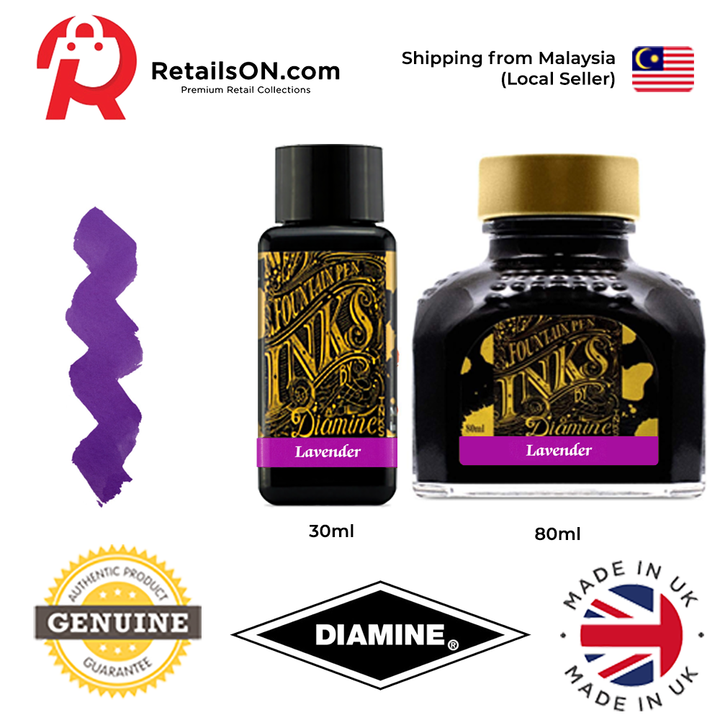 Diamine Ink Bottle (30ml / 80ml) - Lavender / Fountain Pen Ink Bottle 1pc (ORIGINAL) / [RetailsON] - RetailsON.com (Premium Retail Collections)