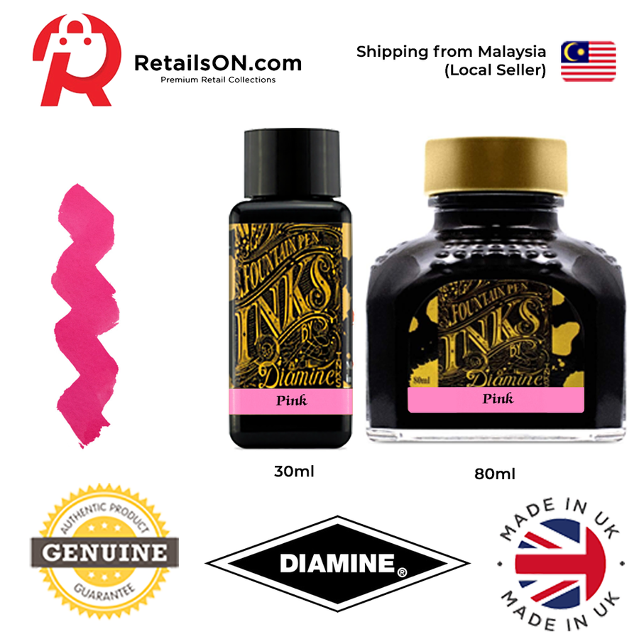 Diamine Ink Bottle (30ml / 80ml) - Pink / Fountain Pen Ink Bottle 1pc (ORIGINAL) / [RetailsON] - RetailsON.com (Premium Retail Collections)